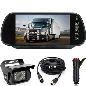 7" Rear View Mirror Monitor IR Reverse CCD Camera 4Pin Kit Trailer Caravan Truck - Picture 1 of 24