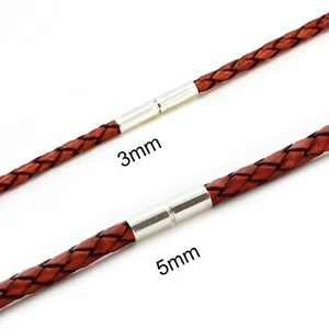 Mens Necklace-Genuine Leather Necklace-Sterling Silver Twist Clasp-Red Brown - Picture 1 of 8