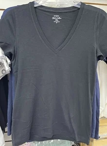 T-shirt donna J.Crew Slub cotone scollo a V nera nuova senza etichetta taglia S - Foto 1 di 2