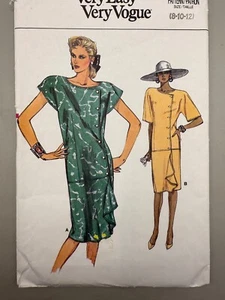 Vintage 80's Very Easy Vogue Pattern 9612 sz: 8 10 12 Drop Waist Dress UNCUT - Picture 1 of 5