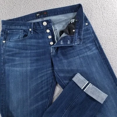 3x1 NYC Selvedge Jeans 32x30 Cuffed Denim Dark Midweight Button Fly Straight USA - Image 1 of 4