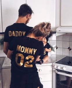 Family Matching Clothes Family Cotton T-shirt DADDY MOMMY KID Funny Letter Print - Picture 1 of 16