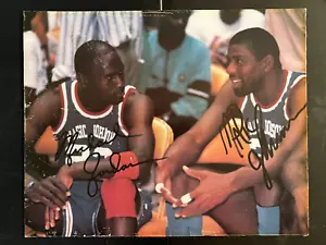 Michael Jordan Magic Johnson Facsimilie Auto 16x20 Poster Bulls Lakers - Picture 1 of 2