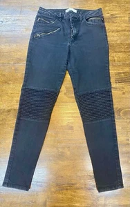 Zara Basic Z1975 Black Denim The Skinny Moto Zipper Pocket Jeans Size 8 - Picture 1 of 4