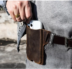 Leather Cell Phone Holster Sheath Phone Pouch Belt Loop For 4"-5.4" Mobile Phone - Photo 1 sur 8