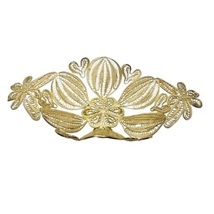 Cesta de filigrana vintage tono dorado centro de mesa cuenco bordes festoneados 10" X 6,5" - Imagen 1 de 10