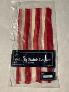 New POLO RALPH LAUREN 100% Silk Bold Red & White Stripe Rectangle Scarf 76" NWT - Picture 1 of 9