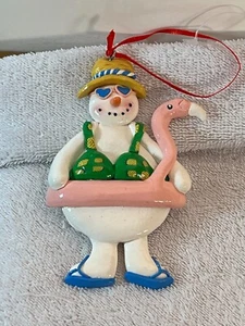 Christmas ornament ceramic snowman beach flamingo innertube PO9331 - Picture 1 of 5
