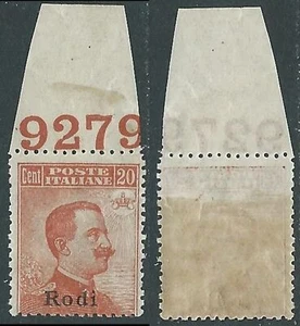 1917 EGEO RODI EFFIGIE 20 CENT NUMERO DI TAVOLA MNH ** - I29-10 - Picture 1 of 1