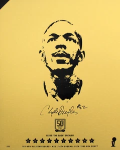 Póster Clyde Drexler Autografiado Houston Rockets 50 Temporadas 16x20 TRISTAR - Imagen 1 de 1