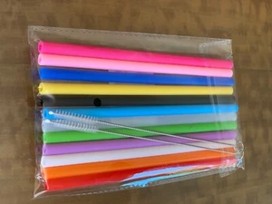 12 Pack Multicolor 6in Silicone Straws with 2 Cleaner Brushes for Kid Sippy Cups - Picture 1 of 2