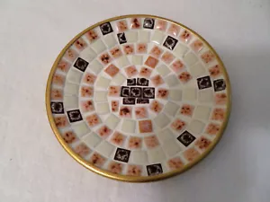 "Plato pequeño de colección con patrón de mosaico de mediados de siglo neutro marrón naranja oro 5,75" - Imagen 1 de 3