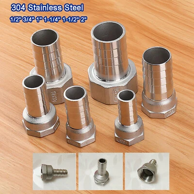 Stainless Steel Hosetails Female BSP Thread Hose Tail Barbed Connector 1/2 to 2 - Image 1 of 4