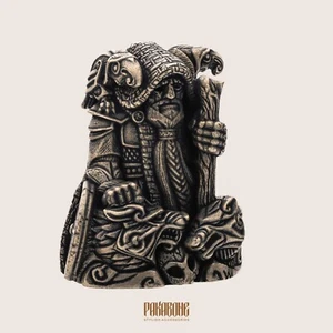 ODIN STATUETTA BRONZO CON CORVI HUGIN MUNIN e LUPI GERI FREKI WOTAN STATUA - Foto 1 di 8