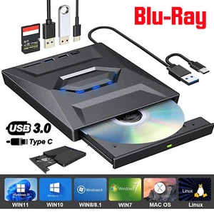 USB3.0 Blu Ray Externes Laufwerk DVD CD BD UHD Brenner Player für Laptop PC - Bild 1 von 16