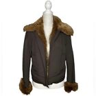 ZARA BASIC faux fur dark brown nylon puffer puff bomber winter coat jacket L