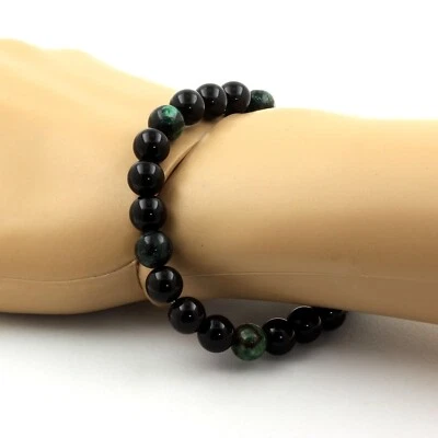 Armband Perlen Achat Schwarz + Smaragd - Bild 1 von 4