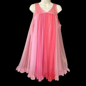 Vintage Vanity Fair Nightgown Womens M Rainbow Red Pink Nylon Chiffon Dress 60s - Picture 1 of 11