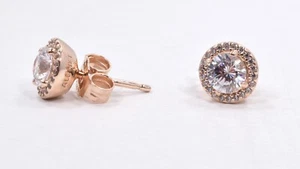 Pandora Round Sparkle Halo Stud Earrings 14k Rose Gold Plated 286272CZ +Gift Box - Picture 1 of 9