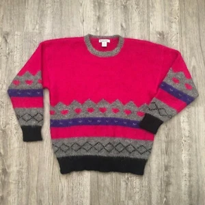 Vintage 80er 90er Gallagher rosa Herzen grau flauschig Mohair Winter Pullover Gr. Large - Bild 1 von 4