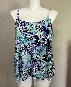 St John's Bay Womens Plus Tankini Swim Suit Blue Green Floral Tropical 22W - Picture 1 of 5