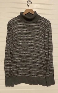 LL Bean Sweater Women 1X Gray Striped Fair Isle Knit Turtleneck Cashmere Blend - Picture 1 of 6