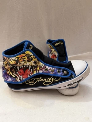 Tênis de lona ED HARDY grafite TIGER sem lacre / feminino tamanho 9 / parte superior alta - Imagem 1 de 4