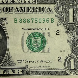 Triple 8s In a Row Fancy Serial Number One Dollar Bill - B88875096B - Picture 1 of 6