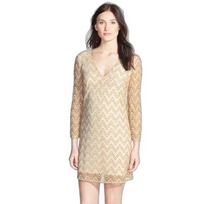 Vestido Lilly Pulitzer Jade Para Mujer Talla Grande Dorado y Crema Chevron Crochet Encaje Foto 1 de 4