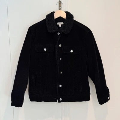 Topshop Corduroy Women's  Jacket BlackFur Lined Warm Cosy Cotton Size US 2 - Image 1 of 4