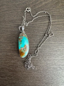 CIONDOLO VERNON BEGAY VINTAGE NATIVO AMERICANO STERLING TURCHESE 26” STER. CATENA - Foto 1 di 4