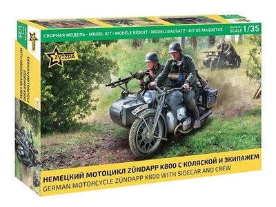 ZVEZDA 1:35 KIT MOTO GERMAN MOTORCYCLE ZUNDAPP K800 WITH SIDECAR AND CREW   3717 - Immagine 1 di 3