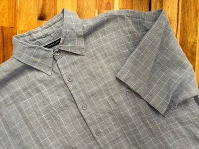 Bruno Washable Linen Men’s Shirt Light Blue White Plaid XL Short Sleeve - Image 1 of 4