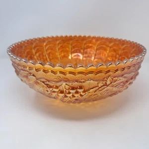 Vintage Indiana Glass Carnival Grape Bowl Iridescent Grape Leaves 9 Inch - Picture 1 of 6