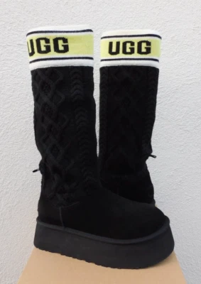 UGG NEGRO CLÁSICO SUÉTER LETRA 2" BOTAS PLATAFORMA, MUJER US 7/ EUR 38 ~NUEVO EN CAJA Foto 1 de 4