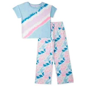Wonder Nation Girls Short Sleeve Wide Leg Pajama Set-Blue Multi-XS (4/5)-NWT - Picture 1 of 2