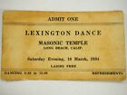 Lexington Dance Masonic Temple Long Beach March 1934 Admission Ticket Ladies Fre