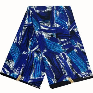 African Fabric Wax Print Blue Ankara 100% Cotton 6 Yards Sewing Material - Picture 1 of 13