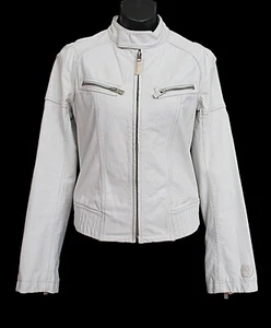 Diesel Women's Leather Zip Jacket Off White Size S - Picture 1 of 11