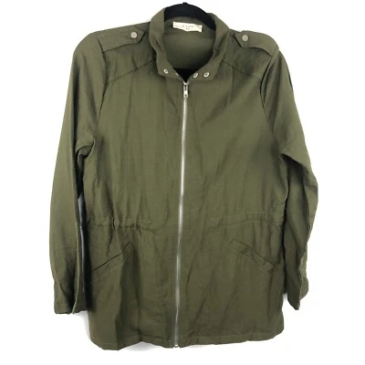 Elodie Jacket Womens Medium Lightweight Full Zip Military Green Cinch Waist AS - Image 1 of 4