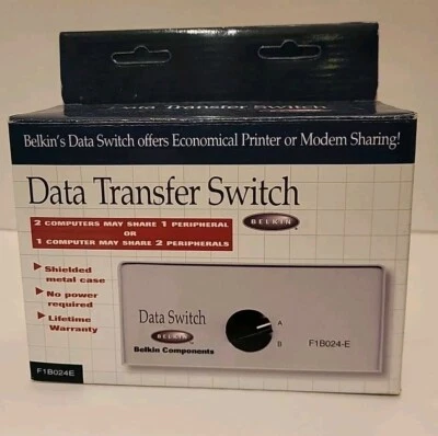 Interruptor de transferencia de datos Belkin F1B024-E nuevo en caja estuche Metak no requiere alimentación  Foto 1 de 3