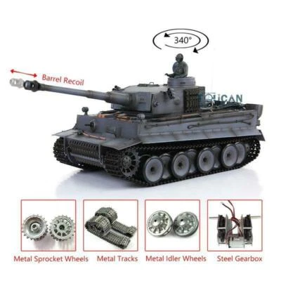7.0 Henglong 1/16 Metal 3818 German Tiger I RTR RC Upgraded Tank Barrel Recoil - Image 1 of 2