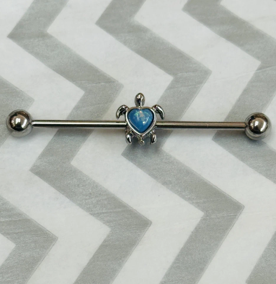 "Barbell industrial calibre 14 azul tortuga marina ópalo nuevo pendiente cartílago 1,5""" Foto 1 de 1