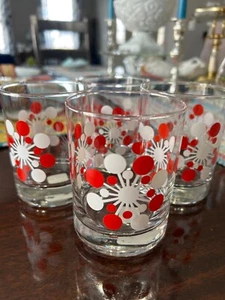 Vintage MCM 4 New Crate & Barrel Double Old Fashioned Atomic Snowflake Glasses - Picture 1 of 5