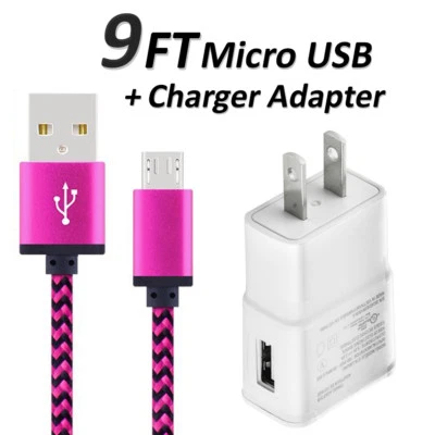 9 FT Micro USB Charger Data Cable and USB Charger Adapter For Android Devices - Image 1 of 4