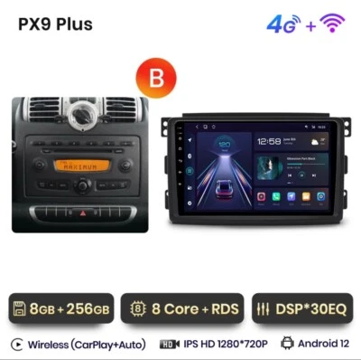 Autoradio Smart Fortwo 451  2005-2010 8G+256GB 8Core 4G+WIFI CarPlay Wireless - Immagine 1 di 4