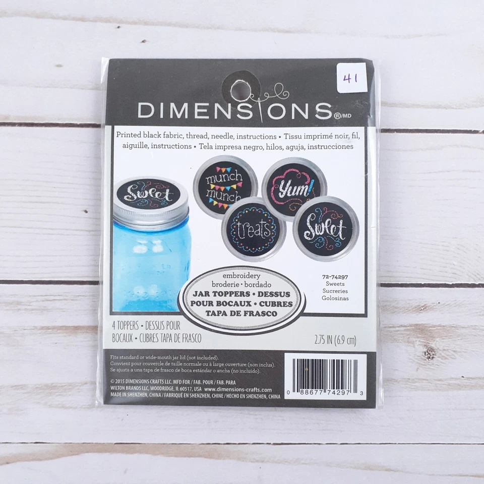 Dimensions Embroidery Mason Jar Toppers Sweets B41 - Image 1 of 2