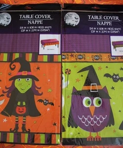 NEW SINGLE USE VINYL PARTY TABLECLOTH COVER NAPPE 54X 108" Witch or Owl Purple - Picture 1 of 3