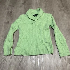Suéter para mujer LRL Lauren Ralph Lauren XS verde cachemir mantón tejido con cable - Imagen 1 de 6