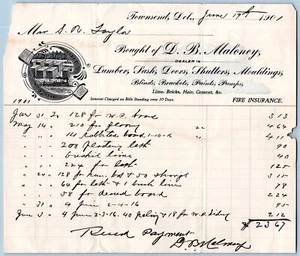 1901 D B MADERA MALONEY*PERSIANAS MOLDURAS PINTURAS ETC*TOWNSEND DELAWARE*DE* - Imagen 1 de 2